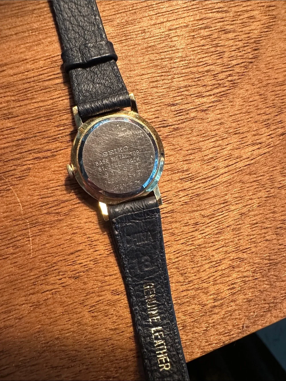 1990 Vintage Seiko Arabic Dress Watch with Navy Leather Band 